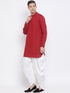 Vastramay Men's Maroon Cotton Blend Kurta and White Dhoti Set